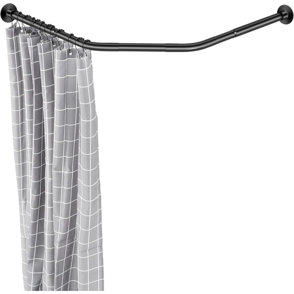 Adjustable Black Corner Shower Rod, 31-41 Inch Diamond Shaped Shower Curtain Rod, Curved Shower Curtain Rod, Rustproof 304 Stainless Steel Shower Rod for Bathroom Bathtub Drill and No Drill