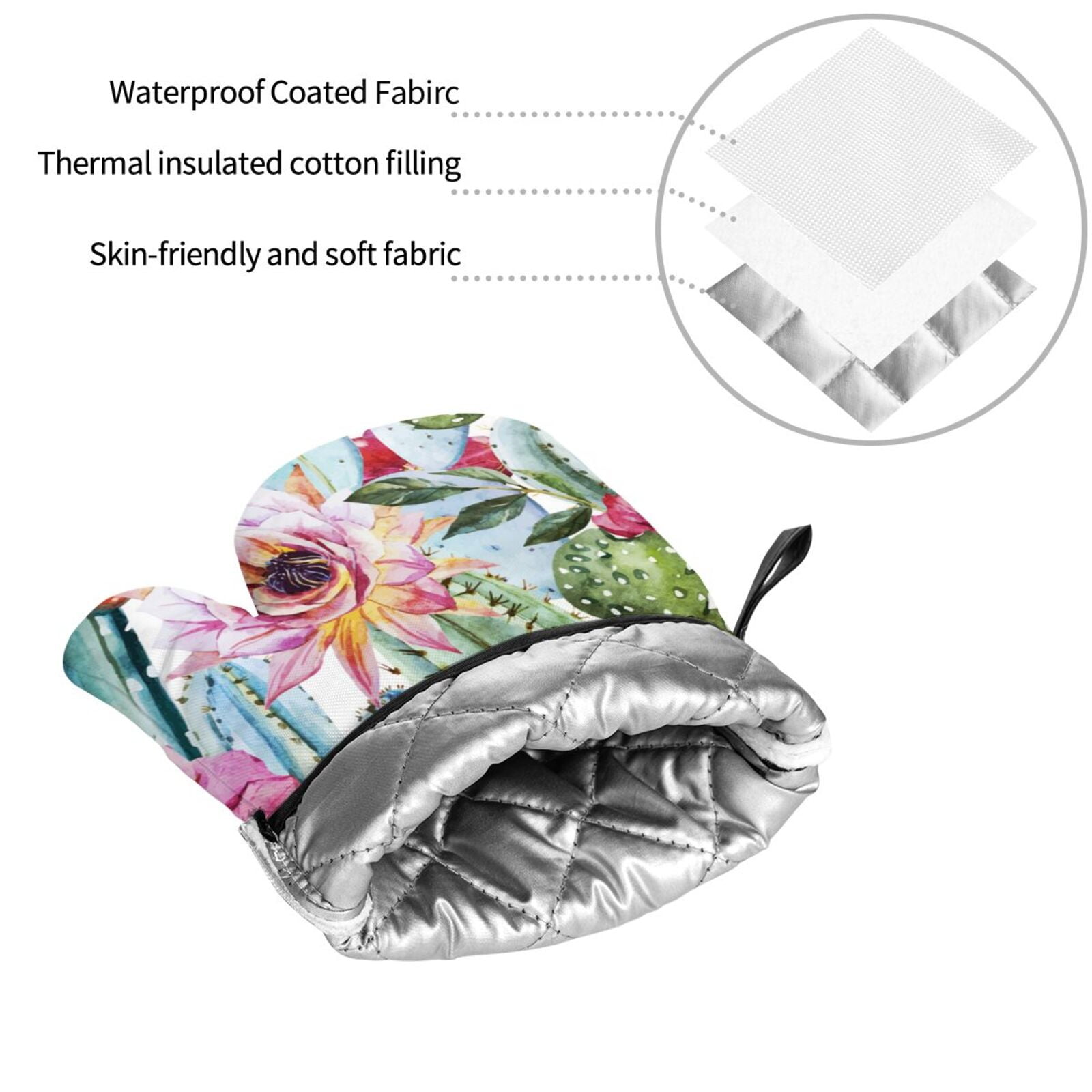 Watercolor Cactus Flower Floral 4Pcs Oven Mitts and Pot Holders Sets Oven Kitchen Gloves Hot Pads for Cooking BBQ Baking Grilling