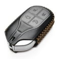 thumbnail image 3 of Vitodeco Genuine Leather Keyless Smart Key Fob Case Cover with Key Chain Compatible for Maserati Ghibli, Levante, Quattroporte (Light Button, Black), 3 of 6