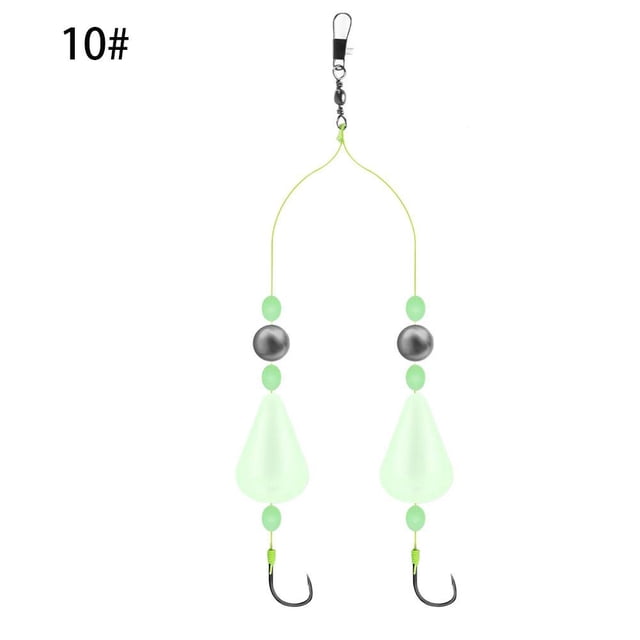 Lttoisl Luminous Fishing Rig with Double Hooks, Glow-in-the-Dark Floats, High-Carbon Steel, Size 10, 1 Count, Enhanced Visibility for Night Fishing