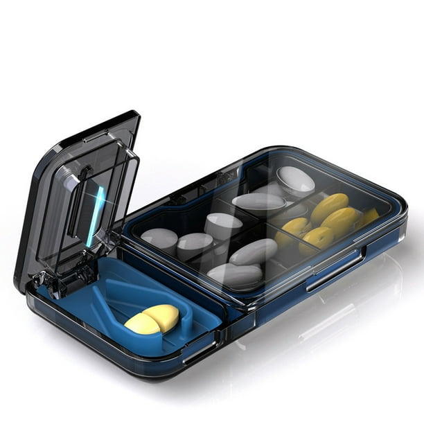Divisor cortador de pastillas para pastillas pequeñas o grandes, organizador de pastillas de cuatro rejillas para tabletas, vitaminas y medicinas grandes