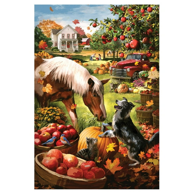 Toland Home Garden Automne Ferme 12.5 x 18 Pouces Décoratif Automne Récolte Cheval Drapeau de Jardin