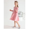 thumbnail image 4 of SILVERCELL 2-7T Toddler Girls Christmas Velvet Twirl Dresses + Headband, Little Girl Casual Long Sleeve Swing A-Line Skater Party Dress, 2-7 Years, Pink, 4 of 9