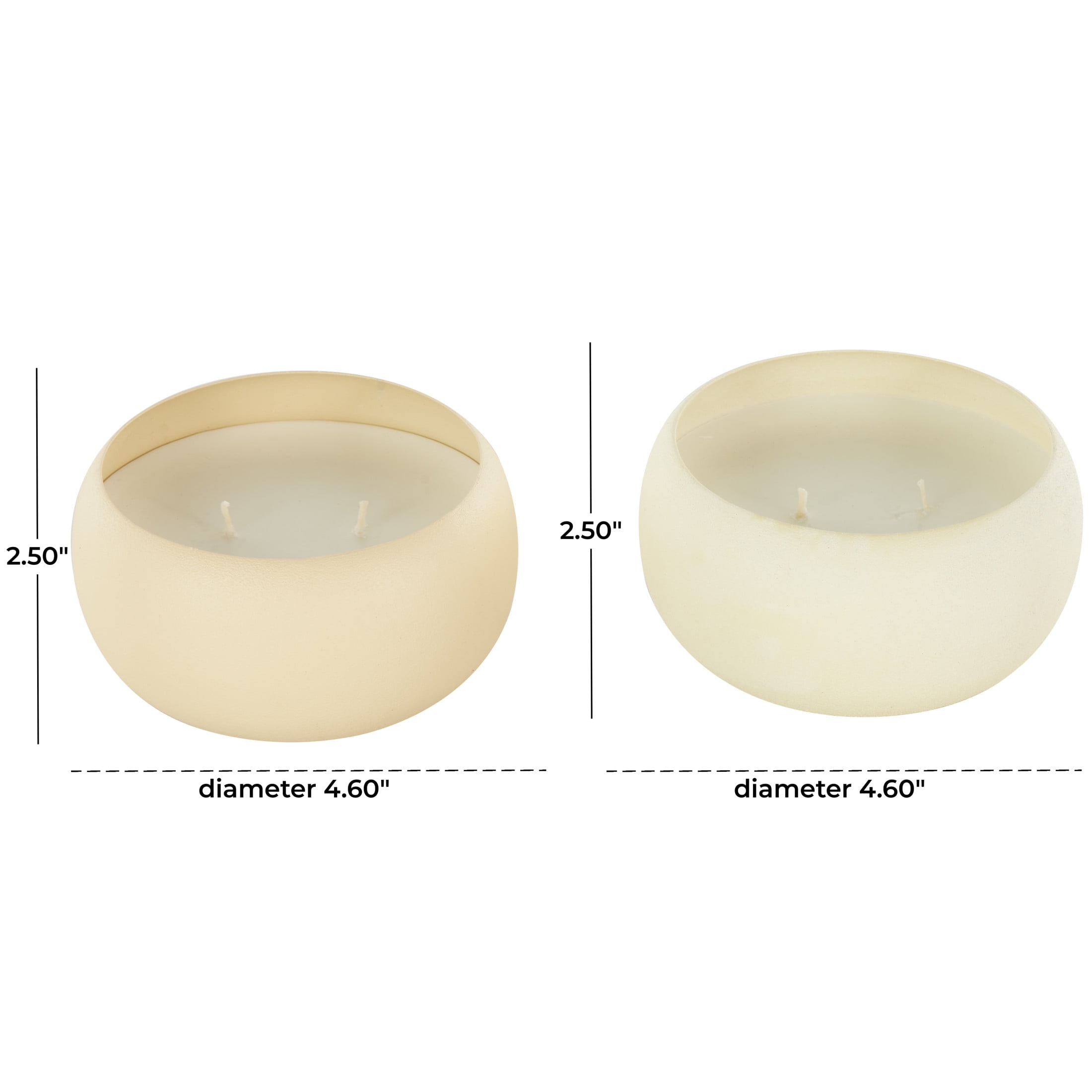 DecMode 2 Holder Beige Metal Fresh Cotton/ White Tea & Ginger Scented Textured 11oz 2 Wick Candle with White Wax, (Set of 2)