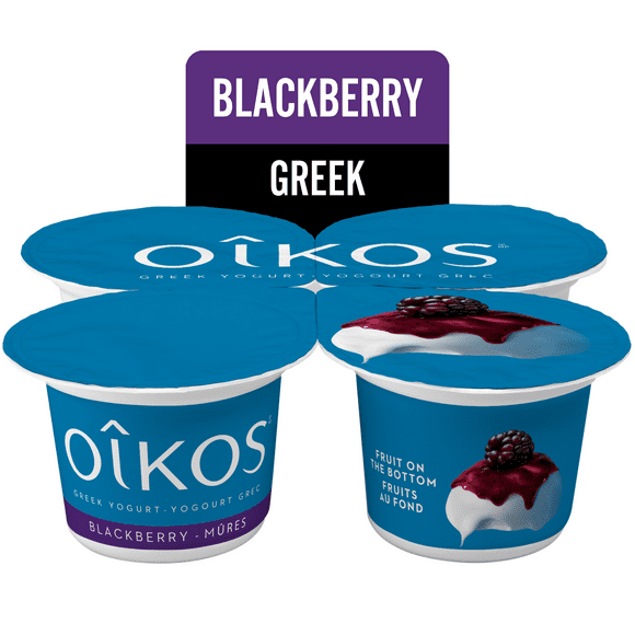 Oikos Greek Yogurt, Blackberry, Fruit of the Bottom, 2% M.F., 4 x 100 g