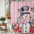 thumbnail image 4 of Pink Snowman Shower Curtain, Christmas Poinsettia Winter Snowflake Waterproof Fabric Shower Curtains with 12 Hooks, Bathroom Curtain Set for Bathroom Accessories Decor, 60 x 72 Inches, 4 of 9