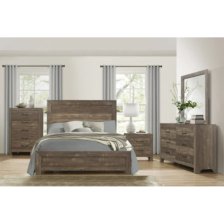 IN STOCK NEW_5PCS NATURAL RUSTIC CAL KING BED, DRESSER, MIRROR, 2  NIGHTSTANDS