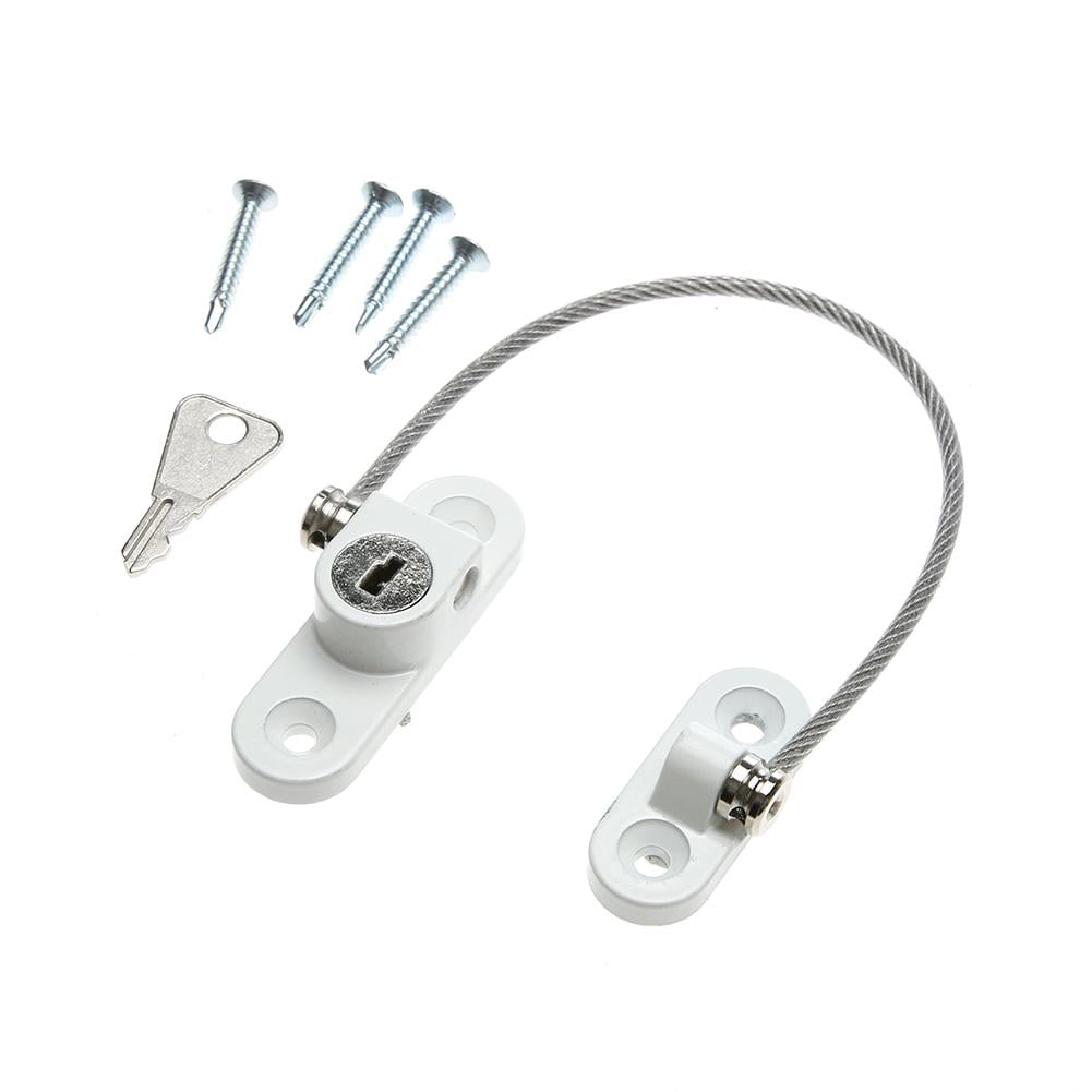 Window Restrictor Safety Device Key Cable Lock Baby Child Safe 200mm Limit White 