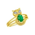 thumbnail image 3 of RYLOS Bagues pour Femmes Bague Chat en Or Jaune 14K Pierre Précieuse Ovale 7X5MM et Diamants Étincelants Mai Émeraude Bijoux Taille 7, 3 of 7