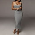 thumbnail image 2 of Rvkxad Summer Dresses for Women 2025 Vacation Maxi Bodycon Dress Slim Fitting Spaghetti Strap Sleeveless Dress Casual Spring Sexy Tight Slip Long Dresses Gray S, 2 of 5