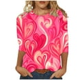 thumbnail image 2 of Plus Size Tops for Women Viikei Womens Plus Size Tops,Ladies' Valentine's Day Casual Printed Round Neck Three Quarter Sleeve 3/4 Sleeve T-shirt Loose Top Multicolor XXL, 2 of 5