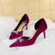 thumbnail image 3 of Zapatos de tacón alto para banquetes de mujer, de gamuza, con punta estrecha, de boca poco profunda, de metal, huecos en los laterales, con diamantes de agua, 3 of 5