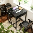 thumbnail image 3 of 24x24 Inch Bar Table with Power Outlets & Storage, Modern Counter Height Pub Table with Sturdy Legs for Kitchen & Dining, High Top Console Indoor Table, Black, 3 of 8