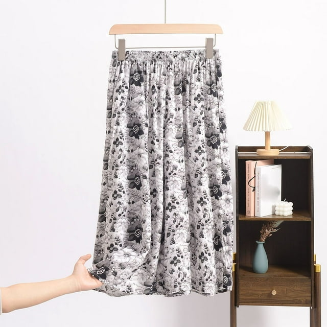 Taylonsss Womens Plus Size Printed Rayon Loose Fit Mid-Length Sleep Pants Homewear Lounge Pajama Bottoms