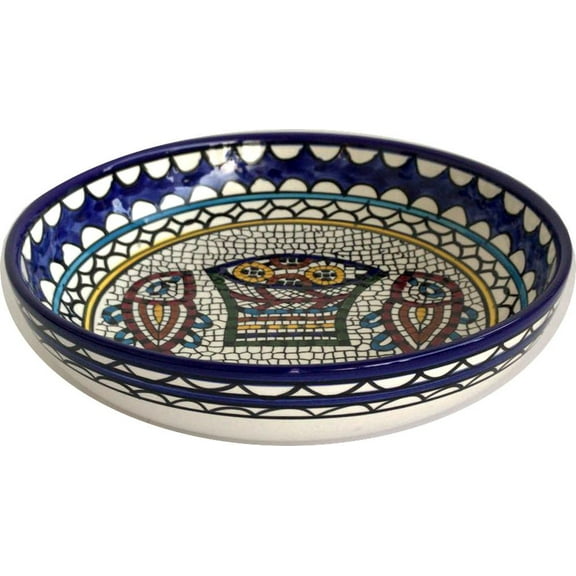 Holy Land Market Tabgha or Fish and Bread Multiplication Miracle Armenian Ceramic Serving Bowl - (11 inches in Diameter and 2.25 Inches deep) - Asfour Outlet Trademark