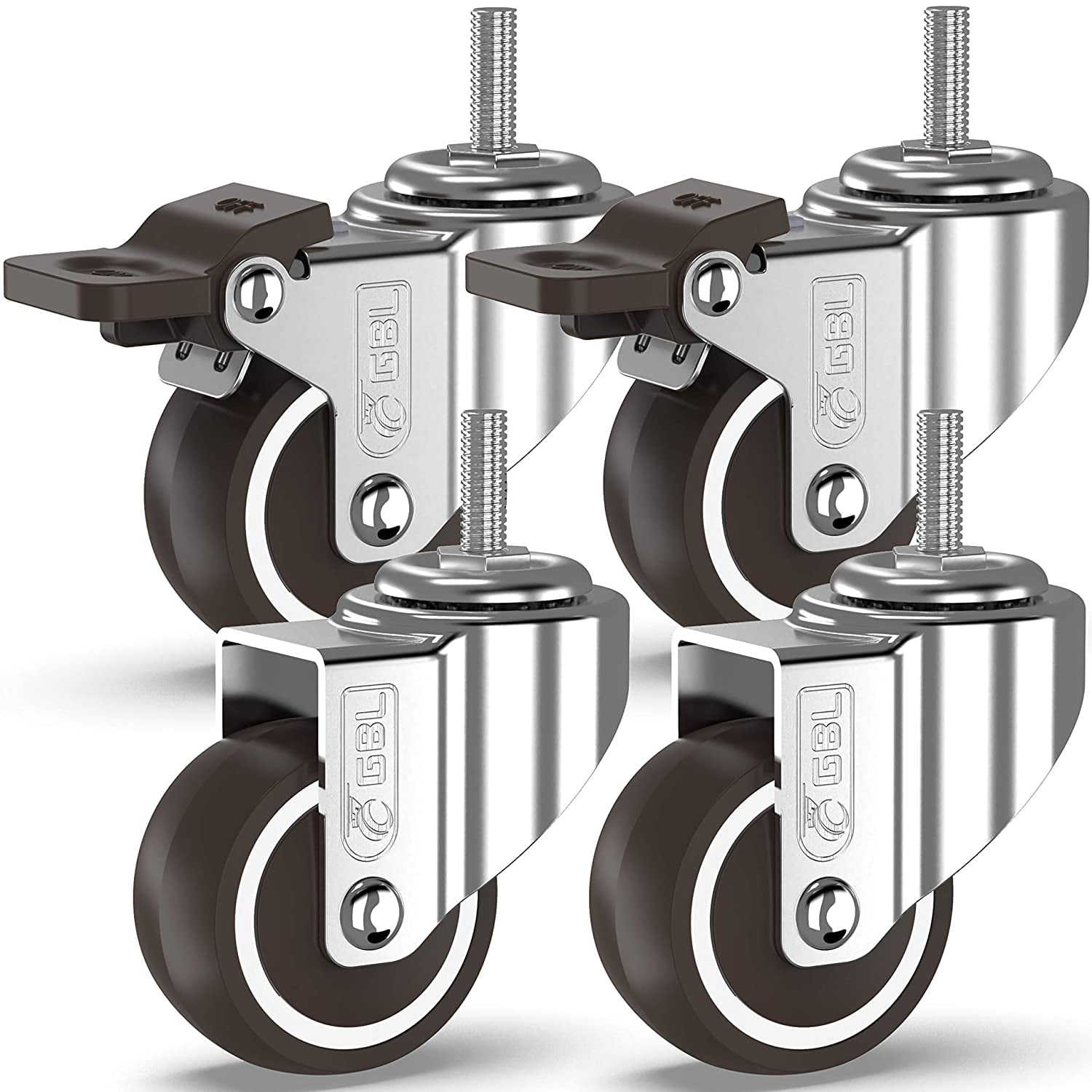 Tools Hand Trolley Movable Furniture M10 Heavy Duty Swivel Casters Loading 440 Lbs 4 Pack of 2 Inch Stem Casters for Shopping Carts 2 with Brakes & 2 Without 