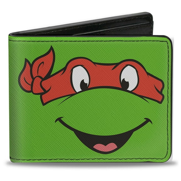 Nickelodeon Wallet, Bifold, Classic TMNT Raphael Face Close Up Green Red, Vegan Leather
