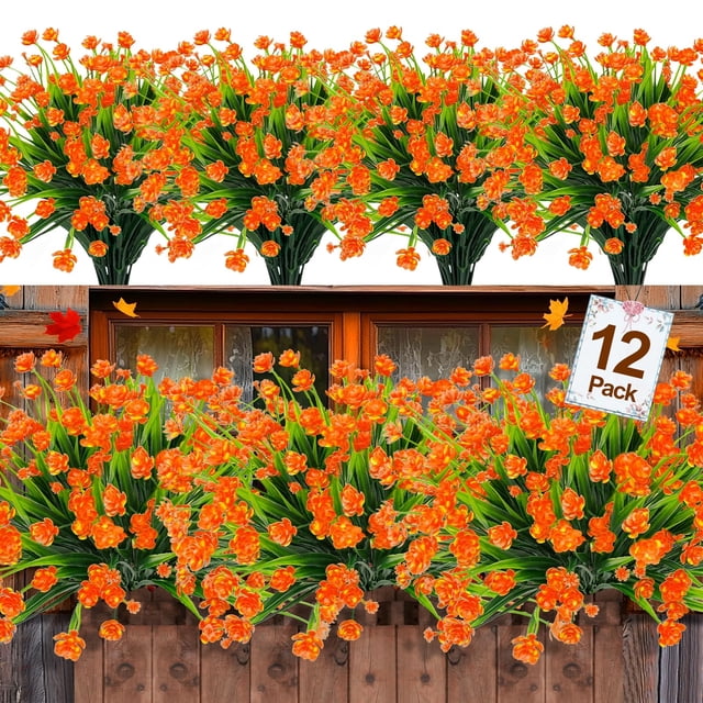 12 paquetes de flores artificiales de otoño TURNMEON para exteriores