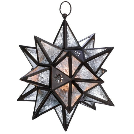 - Star Hanging Lantern, Large White Light Candle Lantern Glass Outdoor