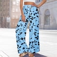 thumbnail image 6 of Petite Floral Print Palazzo Pants for Women High Waist Wide Leg Dressy Beach Vacation Trousers Dark Blue L, 6 of 7