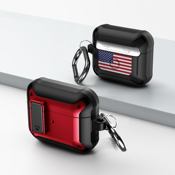 Duo Shield Secure Lock Designed For AirPods 3rd Gen With Hook, Red/Black