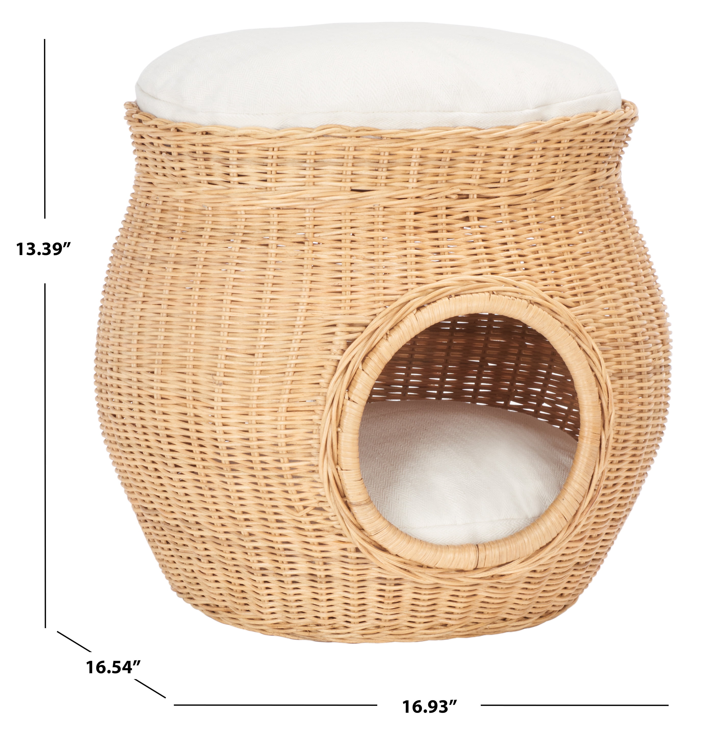SAFAVIEH Suli Regular Covered Style Cat Bed with Cushion, Natural Honey/White