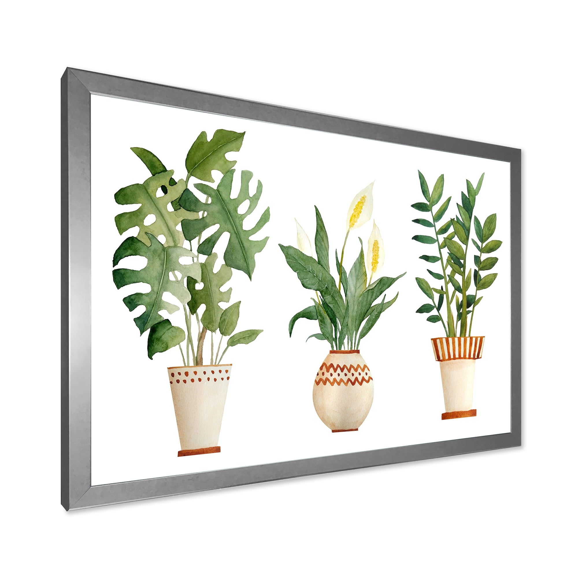 Designart 'Houseplant Peace Lily In Terra Cotta and Monstera' Farmhouse Framed Art Print