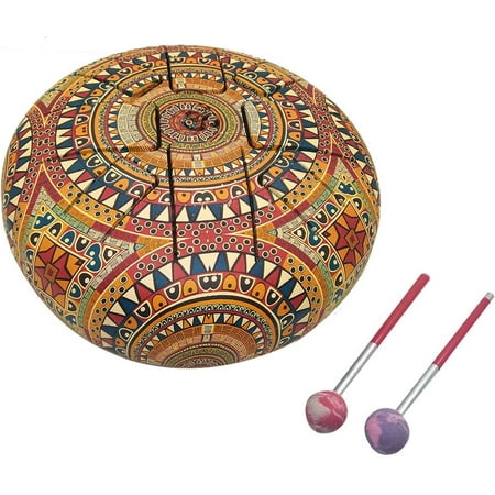 India Meets India OM Tongue Drum Tank Drum Steel Percussion Hangpan Drum Hand drum Musical Instrument with Bag and Mallets Stick (7 Inch, Cream)