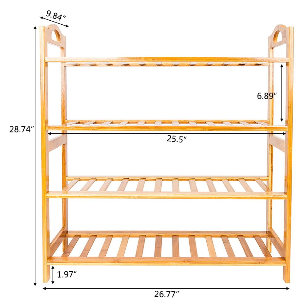 Zimtown Natural Bamboo 4 Tiers Shoe Rack Shoe Storage Organizer 12-Batten Free Standing Shoe Tower Shoe Shelf Shoe Cabinet for Entryway Hallway Living Room Closet, Wood Color