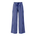 thumbnail image 4 of Endives Women's Wide Leg Pants Casual Striped Baggy Trousers Elastic High Waisted Slacks Drawstring Flowy Palazzo Pants for Women With Pocket Beach Vacation Outfits Blue XL, 4 of 6