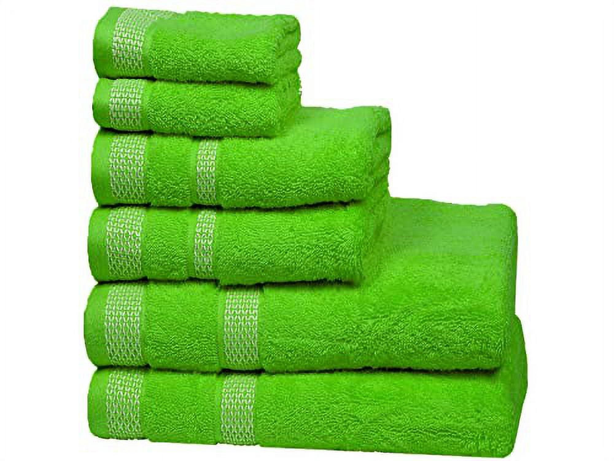 CASA COPENHAGEN Designed in Denmark 600 GSM 2 Large Bath Towels 2 Large Hand Towels 2 Washcloths, Super Soft Egyptian Cotton 6 Towels Set for Bathroom, Kitchen & Shower - Lime Green