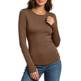 thumbnail image 3 of Solid Color Shirts For Women Women's Long-Sleeve Crew Neck Base Layer Top With Thumbholes Stretchy Fabric Coffee S, 3 of 9