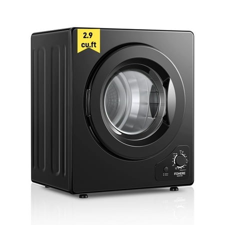 Clothes Dryer, 2.9 cu.ft FOHERE Portable Compact Dryer, 1400W Vented Tumble Dryer with Sensor, 5 Auto Drying Mode, with Exhaust Duct & Stainless Steel Tub, for Apartment, Home, Dorm-110V, Black