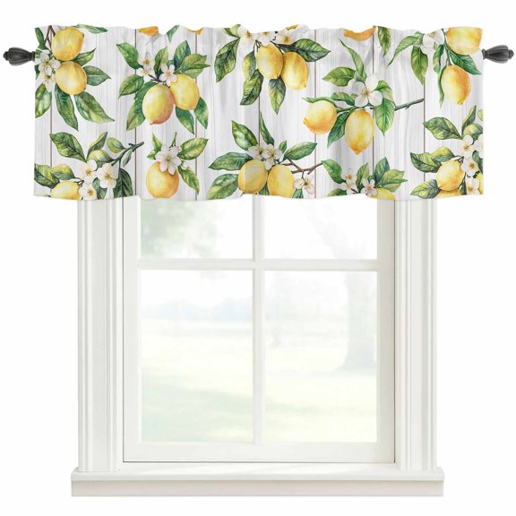 Lemon Window Valance Curtain Summer Spring Floral Rod Pocket Valance for Windows Short Curtain for Living Room, Bedroom & Kitchen Window Decor 42x12in
