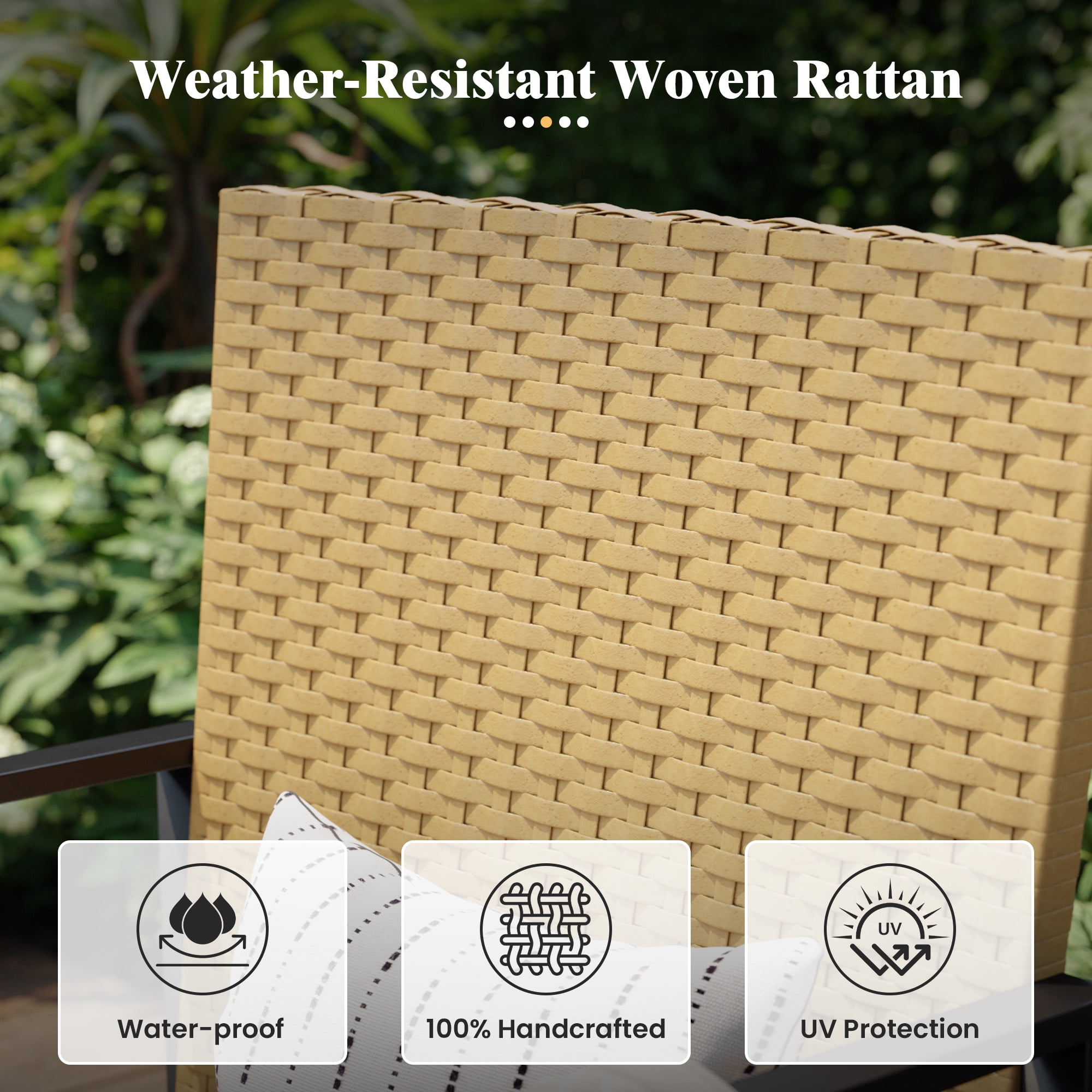 ELPOSUN Patio Furniture Sets for 4, 4 Pieces Patio Comversation Set with Glass Coffee Table,for Backyard Balcony Lawn Pool,Yellow/Beige