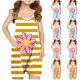 thumbnail image 4 of Odeerbi 5-13 Años Niñas Traje de Verano A Rayas Flor Impresión Camisola Romper Casual Respirable Cómodo Suspender Overalls Bib Total Shorts Con Bolsillos, 4 of 4