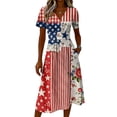 thumbnail image 4 of 250th Anniversary Usa Dresses for Women Independence Day Sun Dress Trendy V Neck Short Sleeve 4th Of July Outfit Midi Long Dresses, 4 of 5