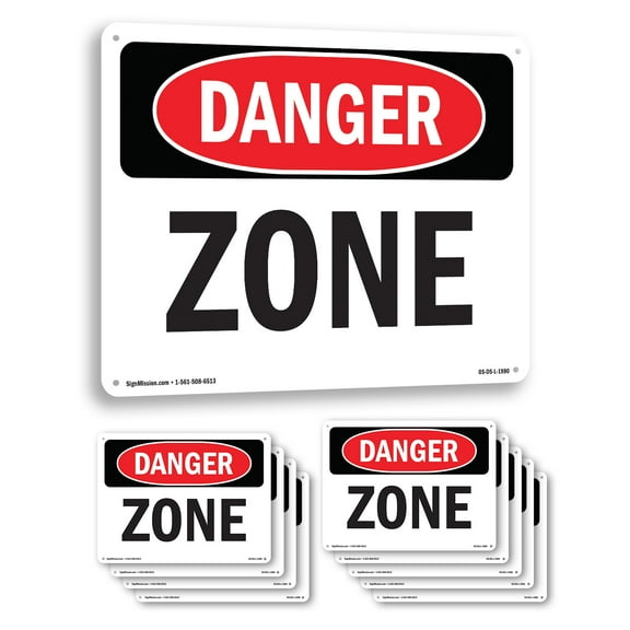 Zone OSHA Danger Rigid Plastic Sign 24 Inch x 18 Inch - 10 Pack