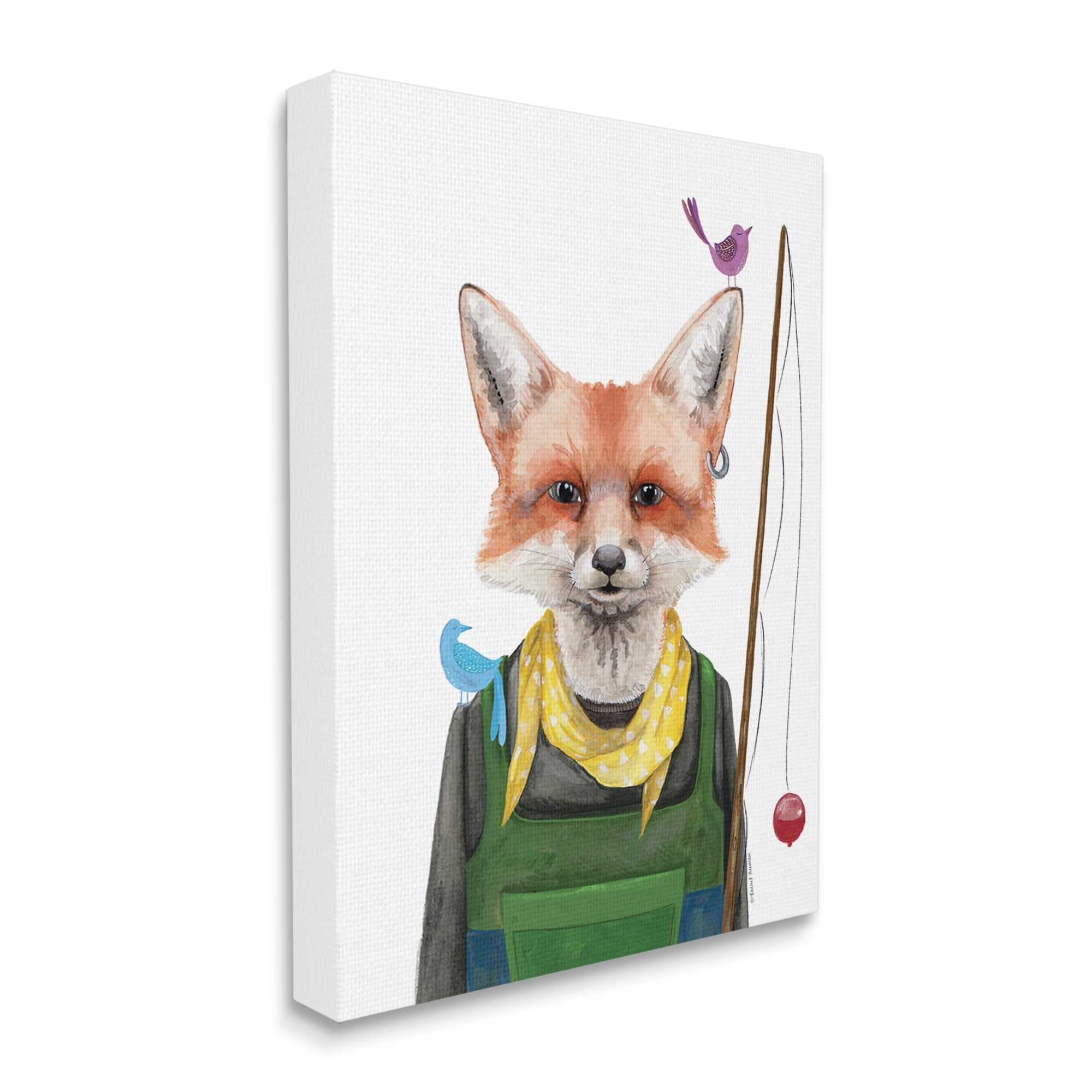 Stupell Industries Fisherman Camper Red Fox Birds Fishing Pole Canvas Wall Art, 36 x 48, Design by Rachel Nieman