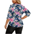 thumbnail image 5 of Plus Size Shirts for Womens Summer New Fashion 3/4 Sleeve Casual Printed V-Neck T-shirt Button Spring Tops, 5 of 8