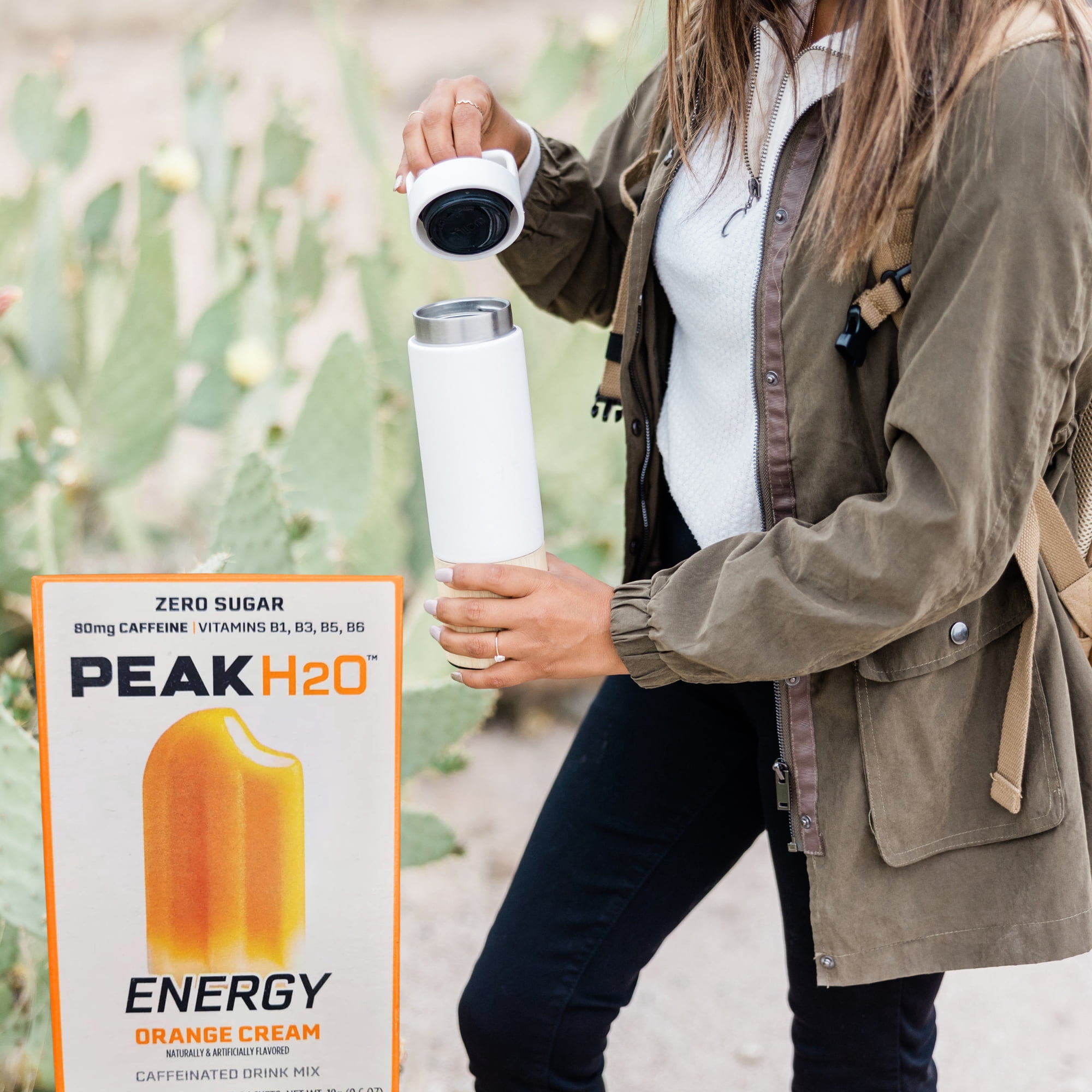 Peak H20 Orange Cream Energy Drink Mix 2 Boxes 12 Total Servings, Zero Sugar Low Calorie Caffeinated Beverage Packets for Sports Gym Workout with Snoep in Beperkte Oplage