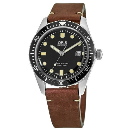 Oris Divers Sixty-Five Automatic Stainless Steel Black Dial Brown Leather Strap Date Mens Watch 733 7720 4054-07 5 21 45