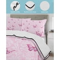 thumbnail image 4 of Quilts Queen Size Bedding Set, Pink Floral Butterflies Lightweight Quilted Comforter, Abstract Art Vintage Botanical Soft Reversible Bedspread Coverlet with Pillow Covers for All Season, 90" x 96", 4 of 7