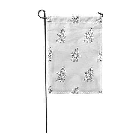 SIDONKU Pink Adult Cartoon Character Unicorn Riding by Scooter Garden Flag Decorative Flag House Banner 28x40 inch