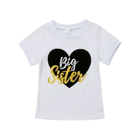 

Caitzr Newborn Baby Summer Sister Short Sleeve Letter Print T-shirt Young Brother Round Collar Romper
