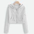 thumbnail image 5 of XAOFW Cozy Casual Zip Up Hoodie Women Solid Color Long Sleeve Cropped Hooded Sweatshirts Autumn Winter Loose Fit Hoodies With Pockets Trendy· Top XXL, 5 of 5