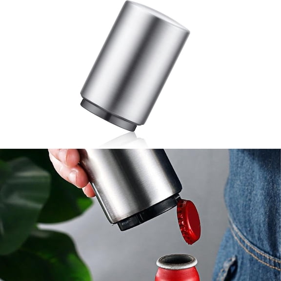 HYEASTR Premium Automatic Beer Bottle Opener (Stainless Steel), No Damage to Caps, Portable Push Down and Pop Off Magnetic Cap Catcher, QUICK Fun Bartender Openning Tool for Corkscrew Lid Home Bars
