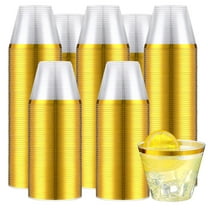 LDNIO 9 oz Plastic Cup - 50 Pcs Gold Rim Plastic Cups - Clear Disposable Cups for Parties - Plastic Wine Glasses Disposable - Party Supplies for Gatherings, Weddings & Festival Events