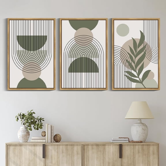 JANS.NO1 in Boho Wall Art Green Sage Decor Wood Modern Bohemian Abstract Geometry Canvas Prints Ready to Hang