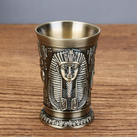 Metal Ancient Egyptian Mug Pharaoh King Tut Carved Whiskey Wine Bar Cup Goblet